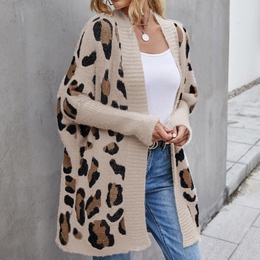 Leopard Pattern Fuzzy Long Cardigan