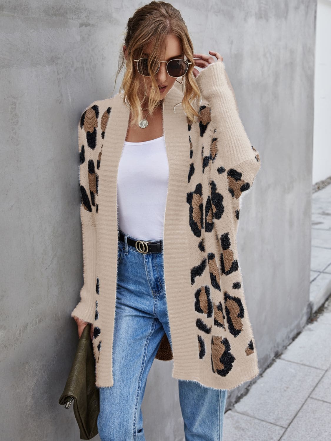 Leopard Pattern Fuzzy Long Cardigan