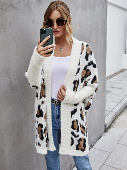 Leopard Pattern Fuzzy Long Cardigan