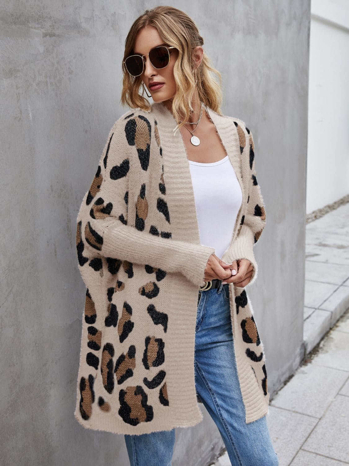 Leopard Pattern Fuzzy Long Cardigan