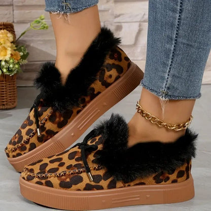 Leopard Print Faux Fur Flat Slippers