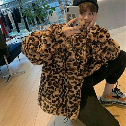 Leopard Print Faux Fur Jacket