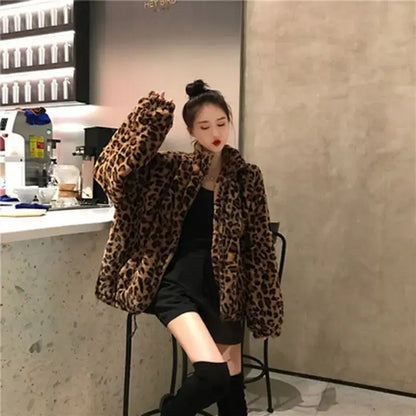 Leopard Print Faux Fur Jacket