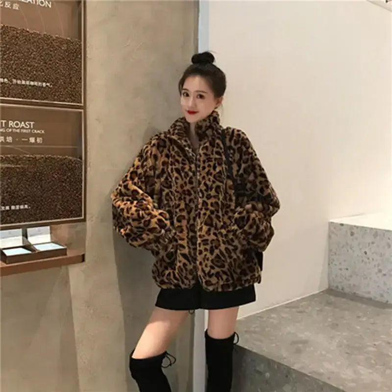 Leopard Print Faux Fur Jacket