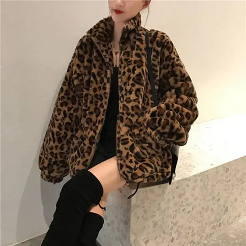 Leopard Print Faux Fur Jacket