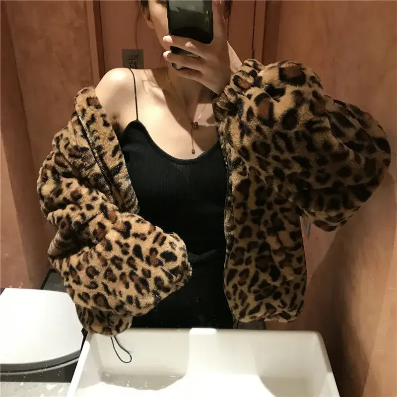 Leopard Print Faux Fur Jacket