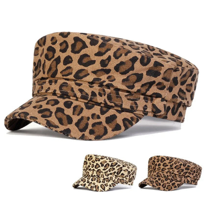 Leopard Print Navy Military Style Cap