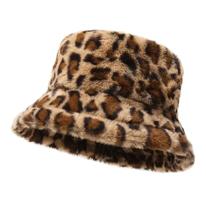 Leopard Print Plush Bucket Hat