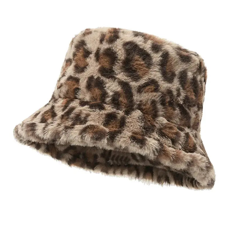 Leopard Print Plush Bucket Hat