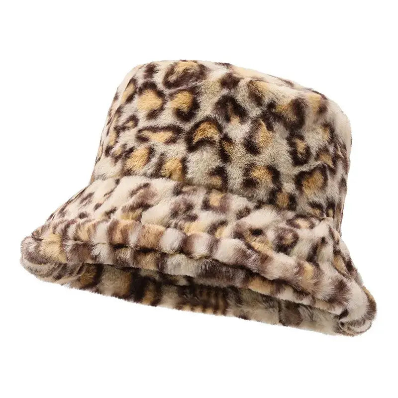 Leopard Print Plush Bucket Hat