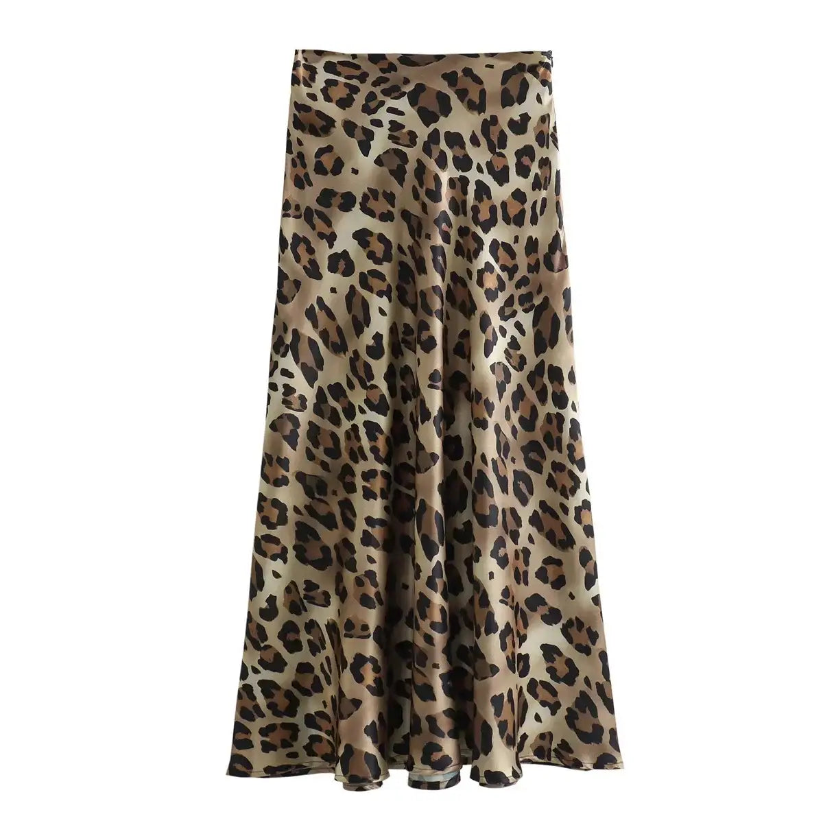 Leopard Print Satin Midi Skirt