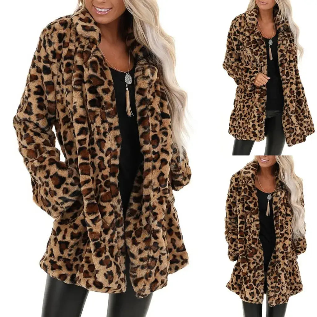 Leopard Print Winter Jacket Women’s Coat Warm Parkas Outwear 2024 Autumn Winter Female Loose Faux Fur Plush Fleece