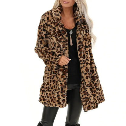 Leopard Print Winter Jacket Women’s Coat Warm Parkas Outwear 2024 Autumn Winter Female Loose Faux Fur Plush Fleece