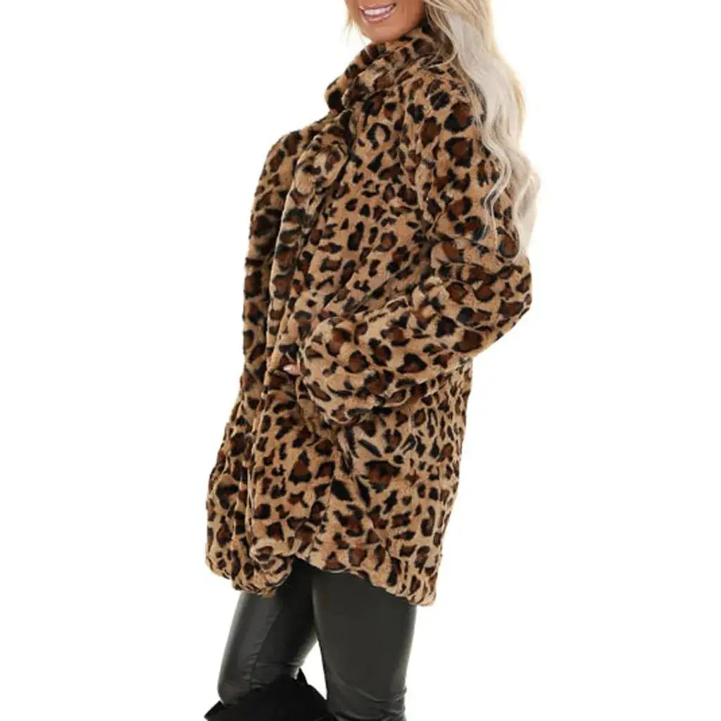 Leopard Print Winter Jacket Women’s Coat Warm Parkas Outwear 2024 Autumn Winter Female Loose Faux Fur Plush Fleece