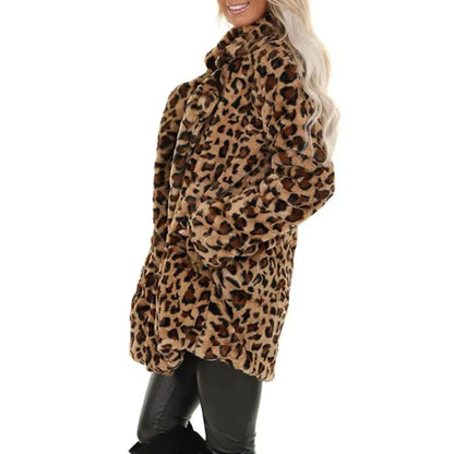 Leopard Print Winter Jacket Women’s Coat Warm Parkas Outwear 2024 Autumn Winter Female Loose Faux Fur Plush Fleece