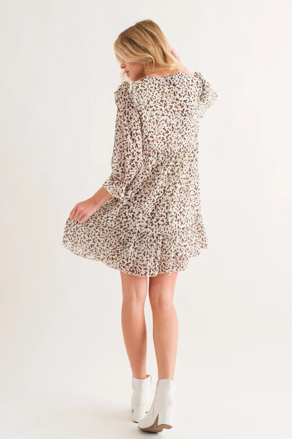 Leopard Ruffle Hem Woven Mini Dress - Eclectage