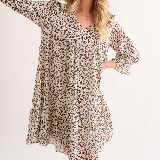 Leopard Ruffle Hem Woven Mini Dress