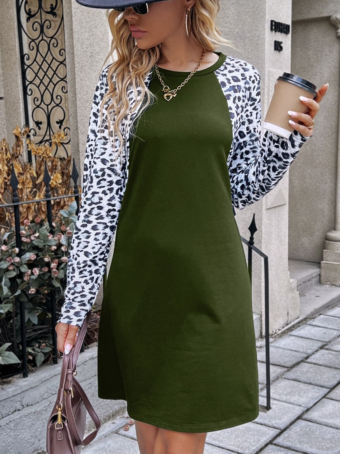 Leopard Sleeves Green or Black Dress