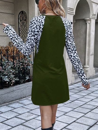 Leopard Sleeves Green or Black Dress