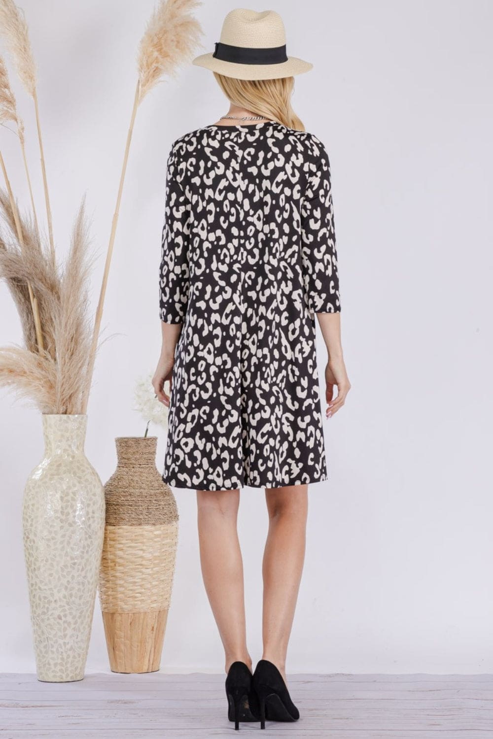 Leopard Three-Quarter Sleeve Dress