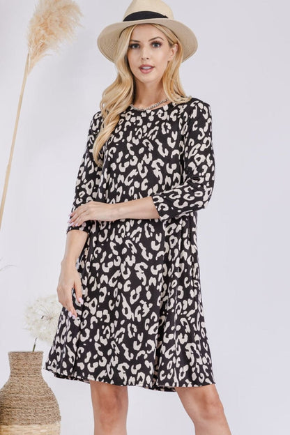 Leopard Three-Quarter Sleeve Dress