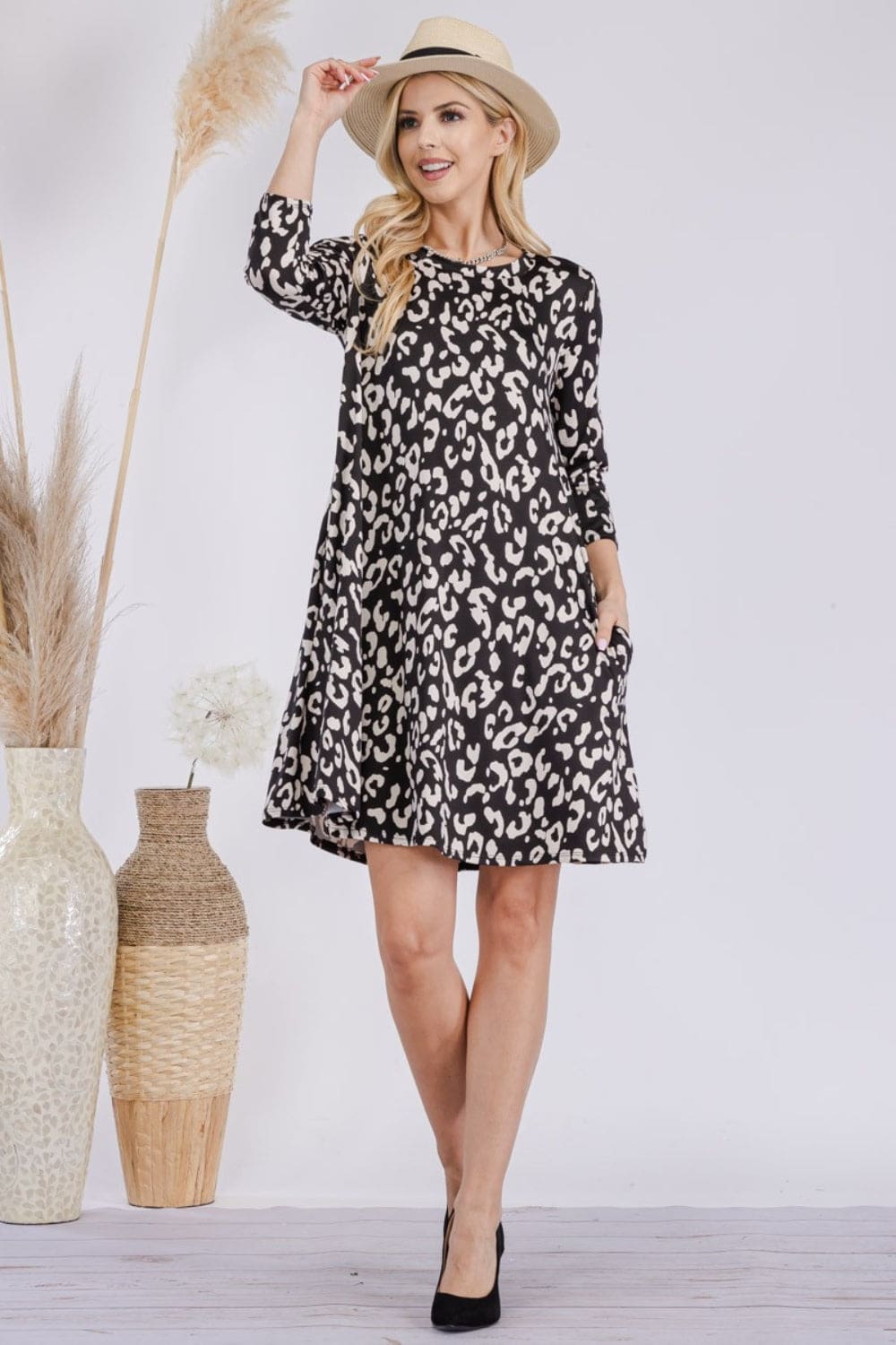 Leopard Three-Quarter Sleeve Dress