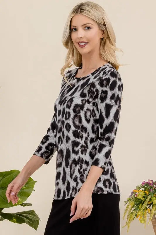 Leopard Three-Quarter Sleeve T-Shirt - Eclectage