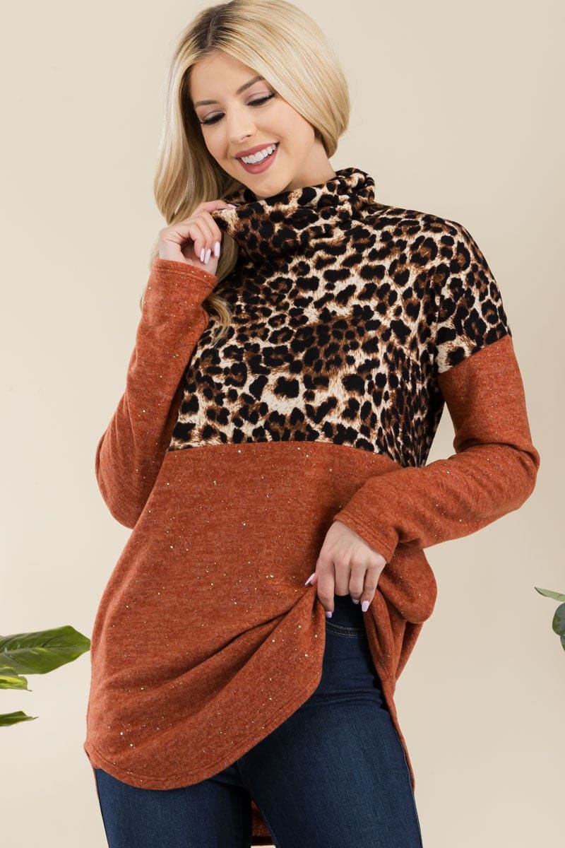 Leopard Turtleneck Long Sleeve Top - Eclectage