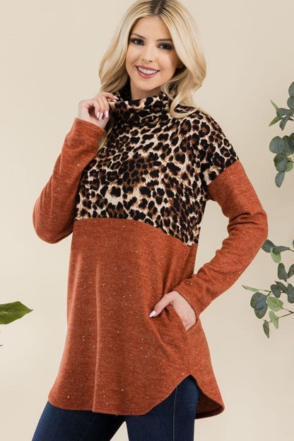 Leopard Turtleneck Long Sleeve Top - Eclectage