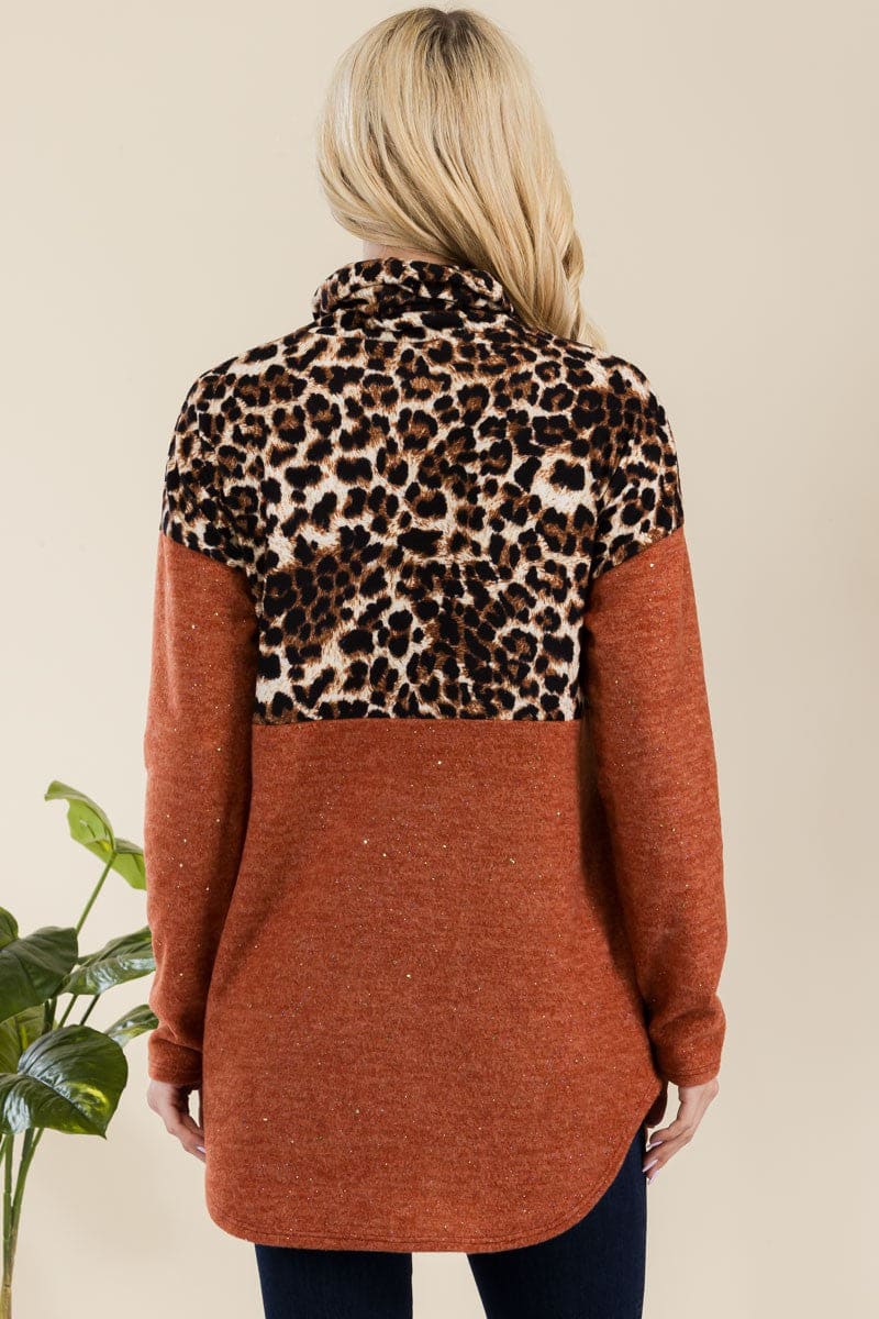 Leopard Turtleneck Long Sleeve Top - Eclectage