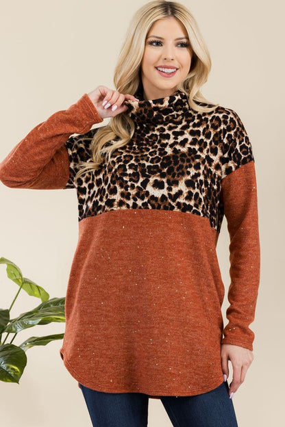 Leopard Turtleneck Long Sleeve Top - Eclectage