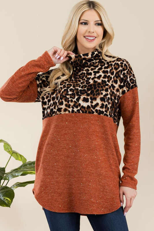 Leopard Turtleneck Long Sleeve Top - Eclectage