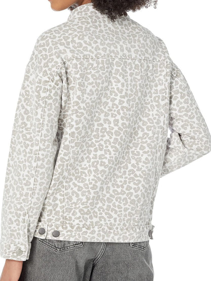 Leopard Button Denim Jacket White - S to XL