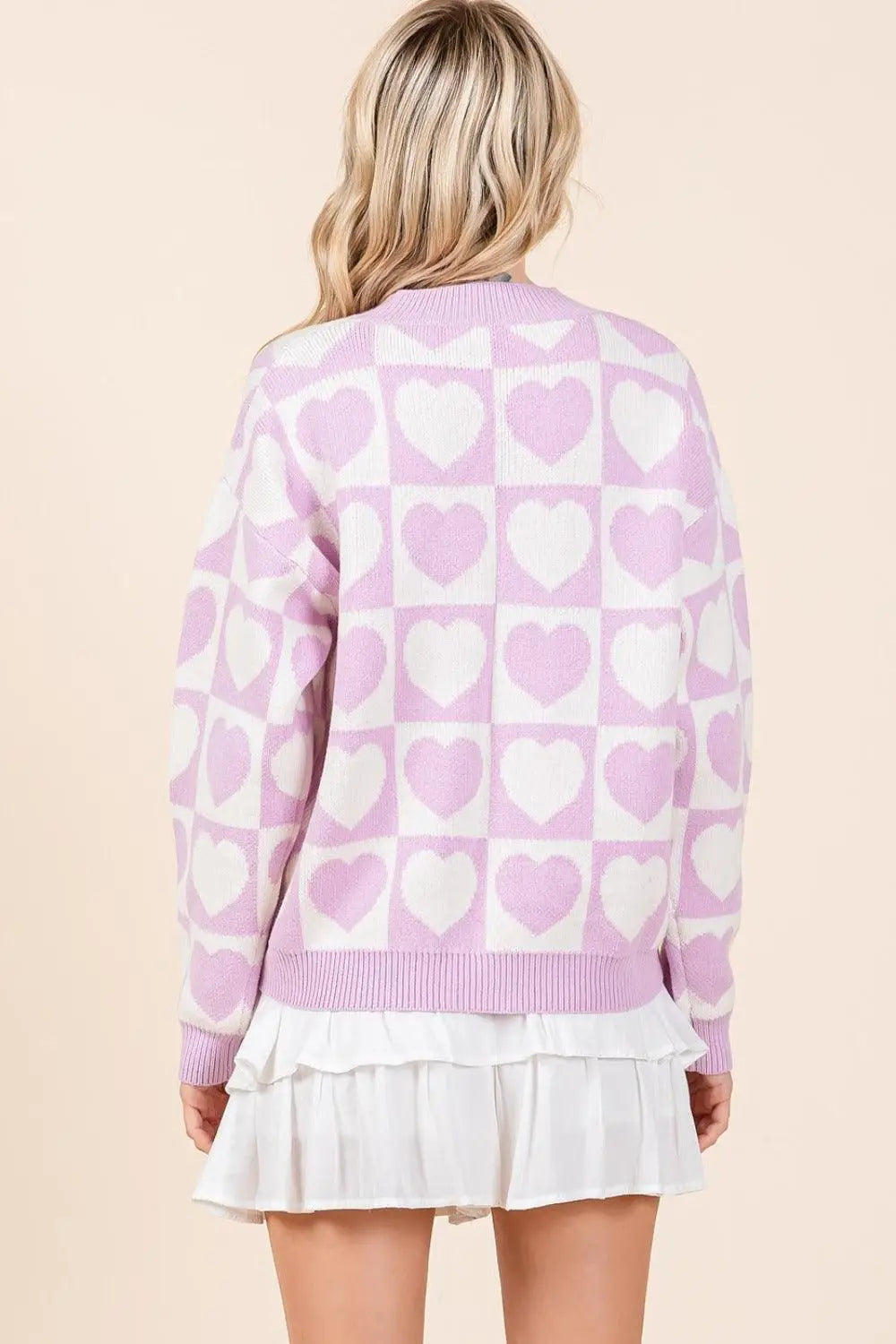 Liliac Checkered Heart Button Down Cardigan - Eclectage