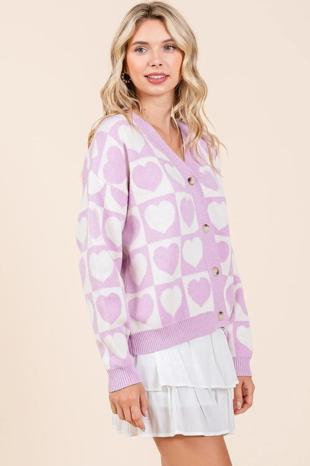 Liliac Checkered Heart Button Down Cardigan - Eclectage
