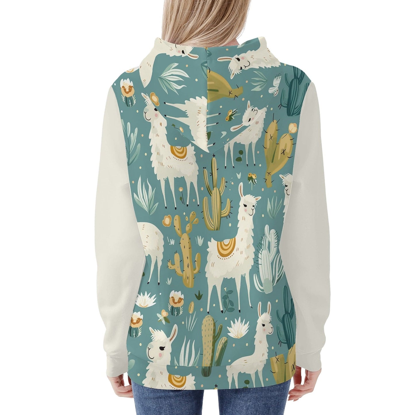 Llama Hoodie Sweatshirt Contrast Sleeves