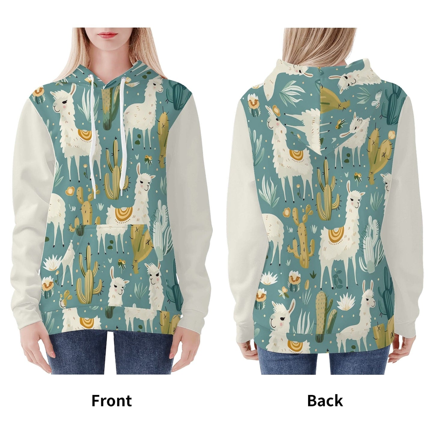 Llama Hoodie Sweatshirt Contrast Sleeves