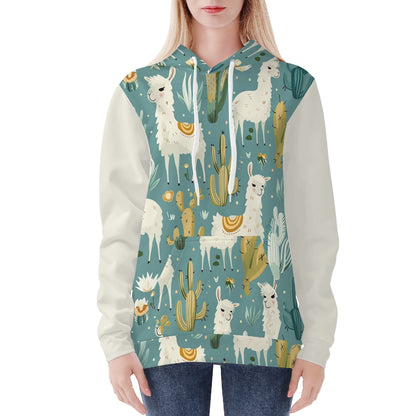 Llama Hoodie Sweatshirt Contrast Sleeves