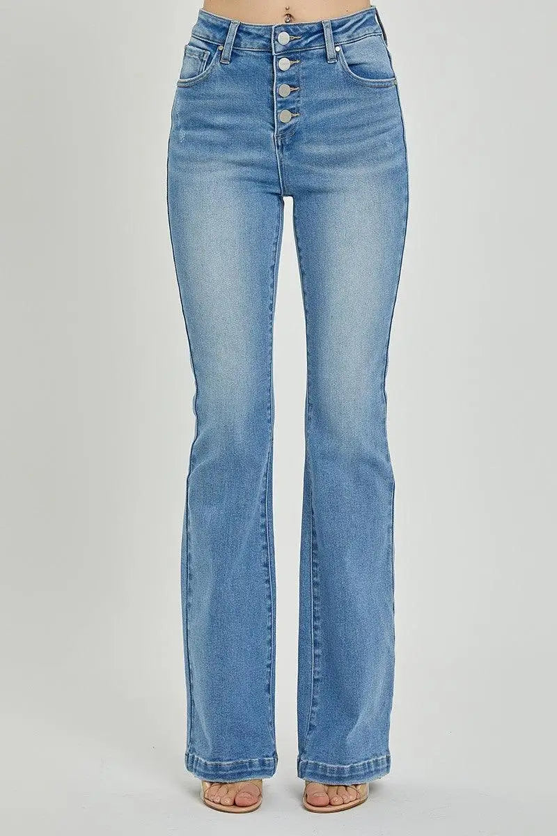 Lt Blue Button Fly Bootcut Jeans - Bootcut Jeans