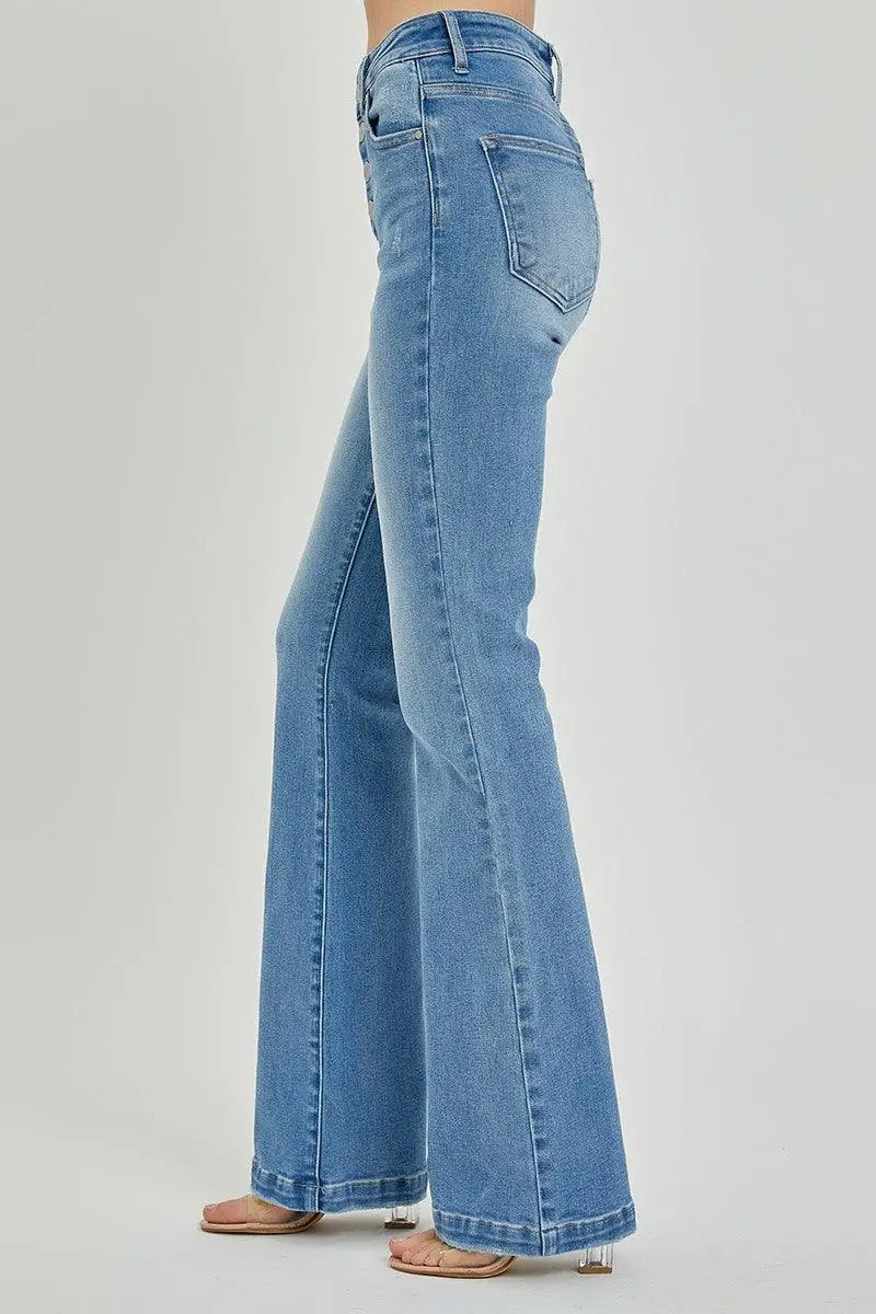 Lt Blue Button Fly Bootcut Jeans - Bootcut Jeans