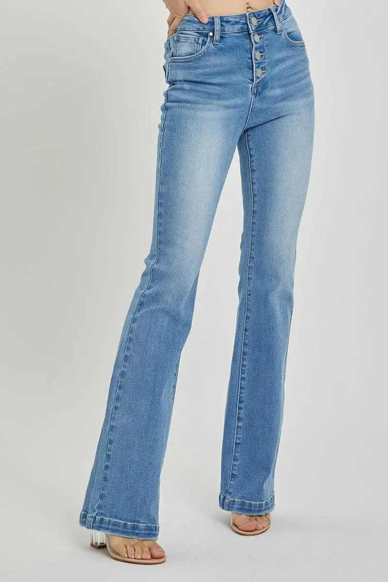 Lt Blue Button Fly Bootcut Jeans - Bootcut Jeans