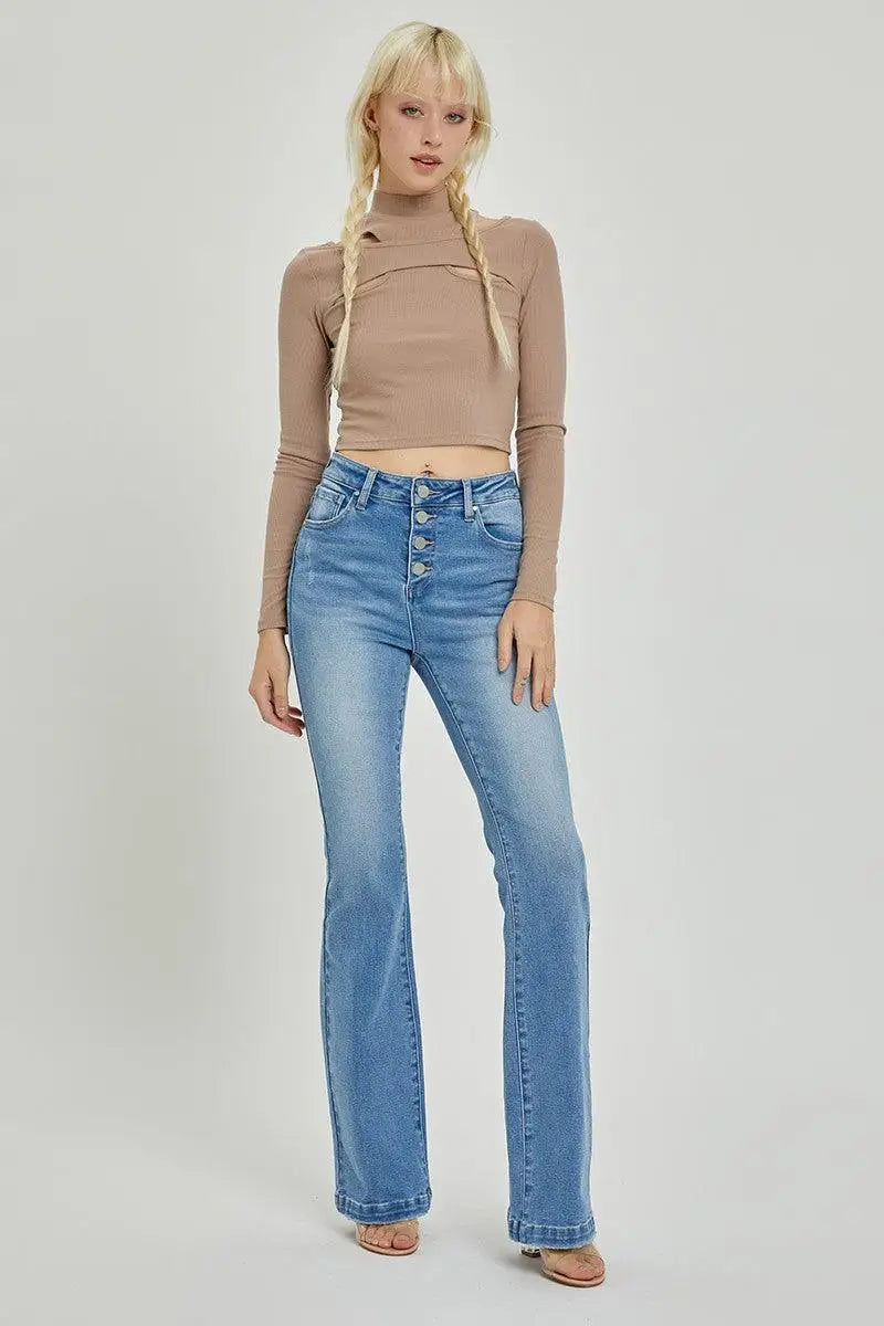 Lt Blue Button Fly Bootcut Jeans - Bootcut Jeans