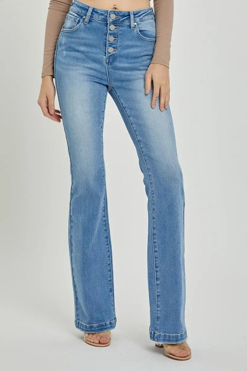 Lt Blue Button Fly Bootcut Jeans - Bootcut Jeans