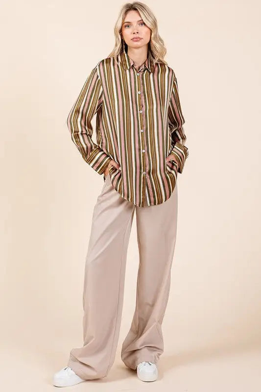 Mittoshop Striped Button Down Satin Shirt - Eclectage