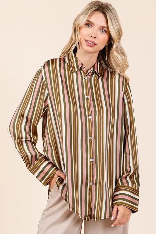 Mittoshop Striped Button Down Satin Shirt - Eclectage