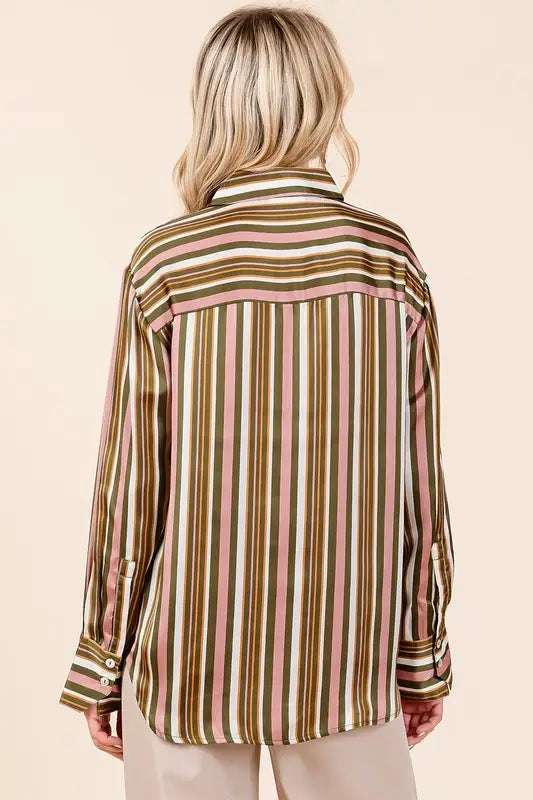Mittoshop Striped Button Down Satin Shirt - Eclectage
