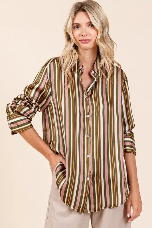 Mittoshop Striped Button Down Satin Shirt - Eclectage