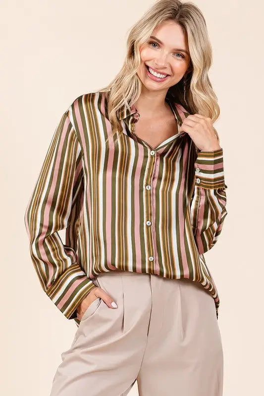 Mittoshop Striped Button Down Satin Shirt - Eclectage