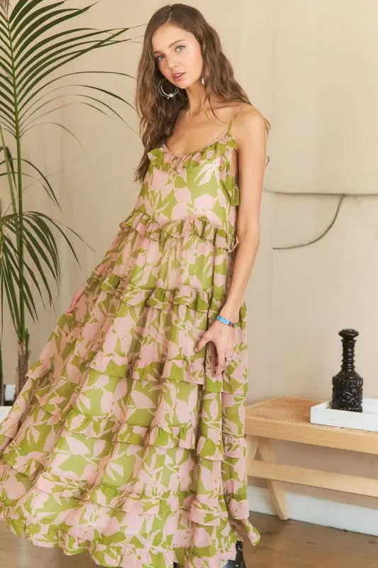 Ruffled Tiered Scoop Neck Cami Dress - Eclectage