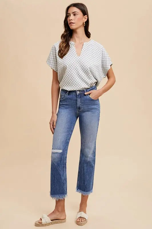 Med Blue Raw Hem Cropped Jeans - Eclectage